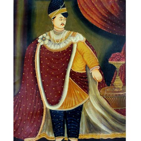 Canvas Painting Of Indian Maharaja Standing Wearing A Long Robe