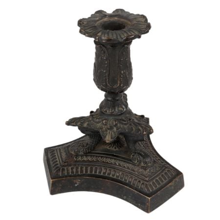 Brass Flower Candle Holder With Carved Base