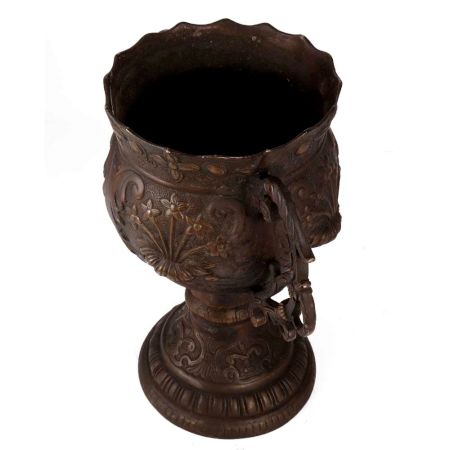 Old Brass Carved Vase With Floral Design