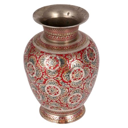 Brass Flower Vase With Red Meenakari Work