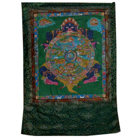 Tibetan Thangka Painting Of Mara Holding Bhavacakra