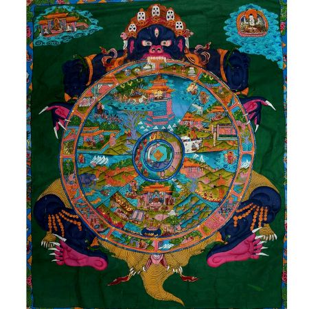 Tibetan Thangka Painting Of Mara Holding Bhavacakra