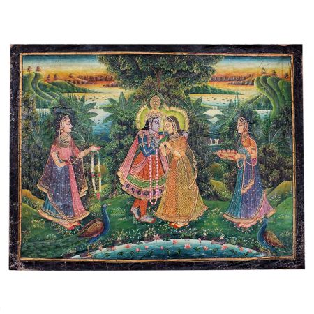 Radha Krishna Rajasthani Painting With Gopies