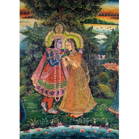 Radha Krishna Rajasthani Painting With Gopies