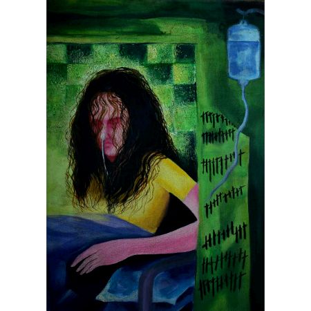 Abstract Canvas Painting Of Sick Girl In Bed