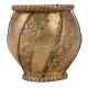 Brass Drum Shaped Flower Pot Engraved Striped Design And Patina Finish