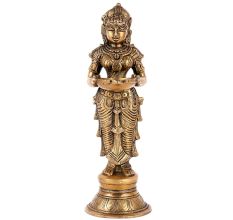 Deep Lakshmi Statue in Brass Holding Diya