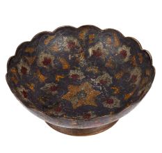 Brass Enamel Bowl With Scalloped Edge