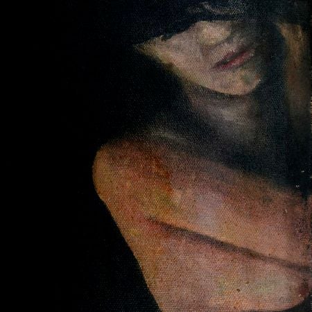 Canvas Painting OfÂ Nude Lady in Multicolor Background