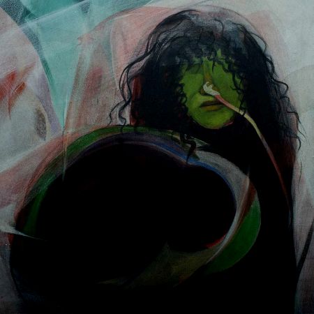 Abstract Painting Of Sorrow Sick Green Girl  On Canvas