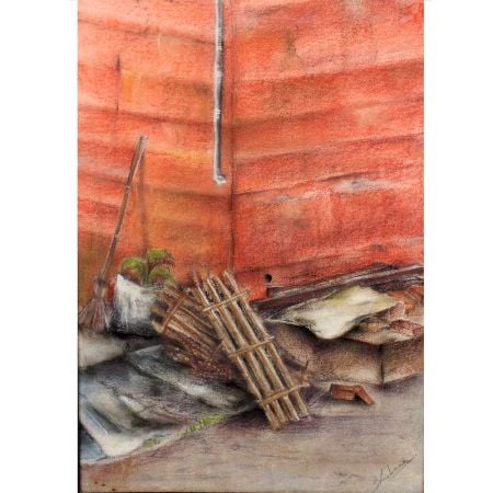 Old Contemporary Bick wall Broom Painting