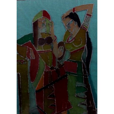 Glass Oil Painting Of Village Women