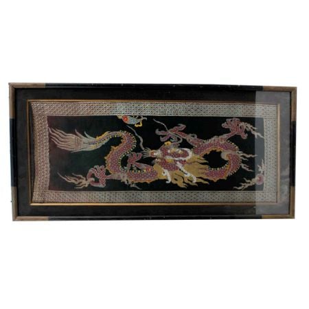 Framed Embroidered Chinese Dragon Art