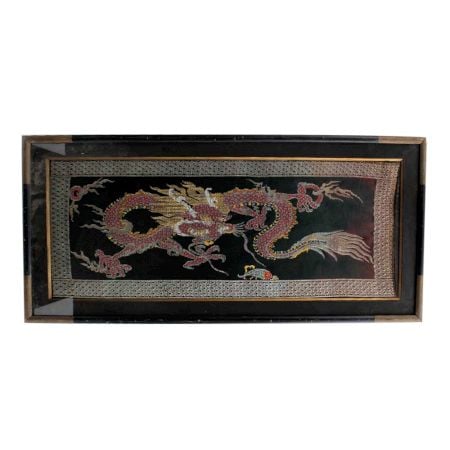 Framed Embroidered Chinese Dragon Art