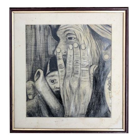 Pencil Painting Of Old Woman Portrait Wrinkled Hands