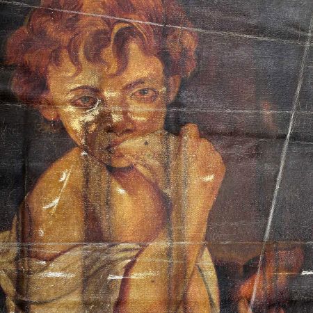 Old Historic Painting Of A Boy holding A Pet