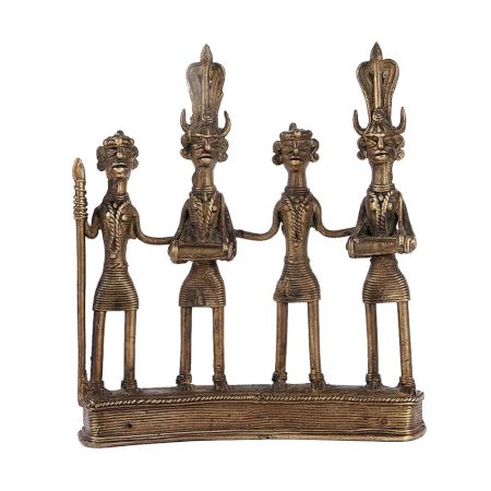 Brass Figurines Of Tribal Musical Band From Dhokra