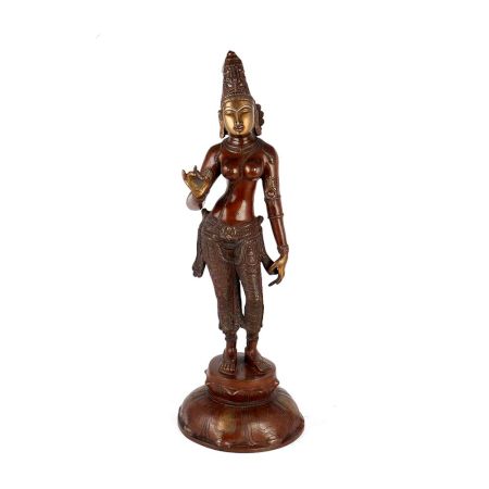 Brass Statue Of Godess Parvati In Brown Finish