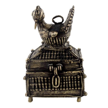 Brass Dhokra Jewelry Trinket Box Duck Statue