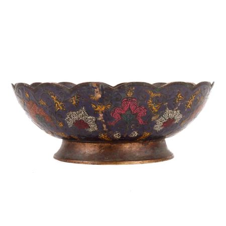 Brass Enamel Bowl With Scalloped Edge