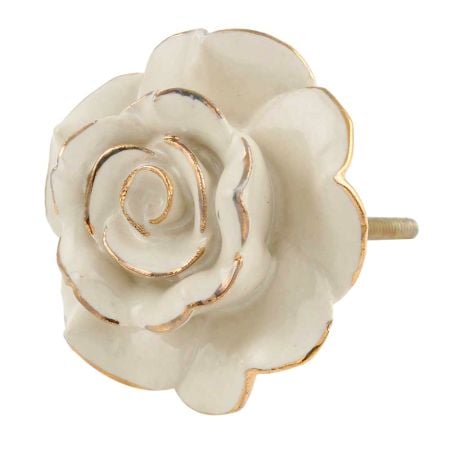 Cream Golden Rose Ceramic Cabinet Knobs