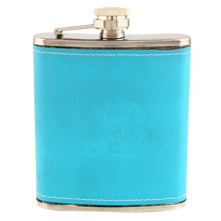 JB Blue Hip Flask In Leather Cover