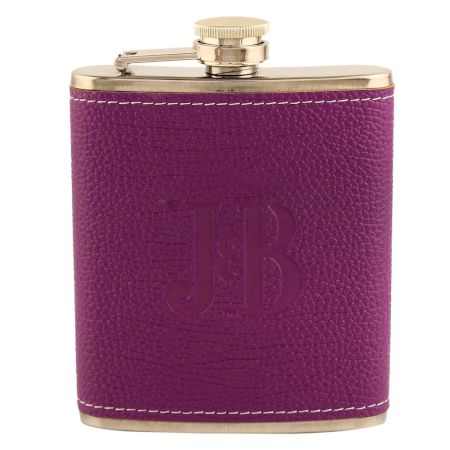 JB Hip Flask In Purple Leather Cover