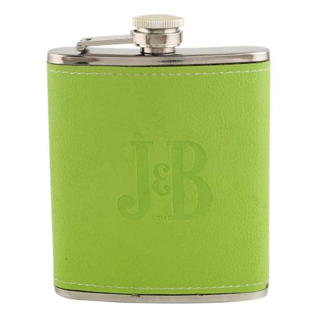 JB Light Green Color Hip Flask With Leather Cover