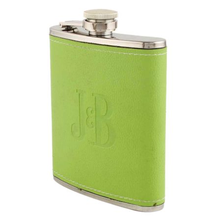 JB Light Green Color Hip Flask With Leather Cover