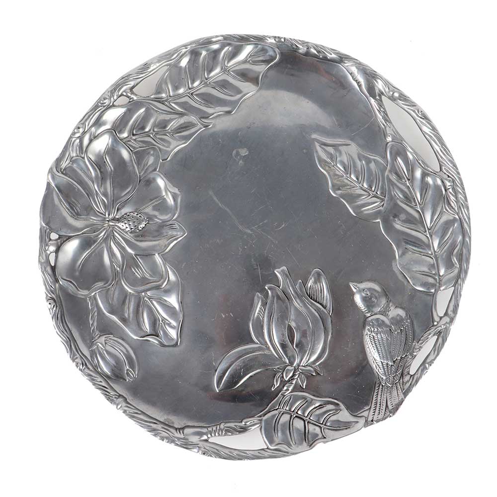 Brass Serving Tray Leafy Design In Silver Finish