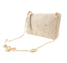 White Beaded Party Bag Or Purse And Tassel