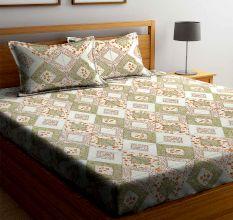 Green Jaipuri Print 1 Double Bedsheet With 2 Pillow Covers
