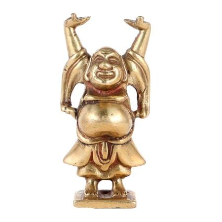 Brass Happy Man Laughing Buddha With both hands Raised Upwards