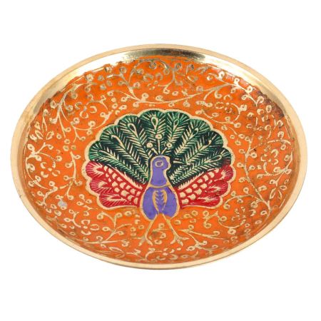 Orange Brass Peacock Design Tea Coffee Coaster