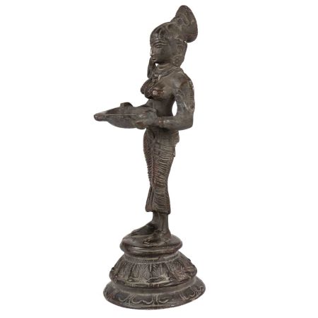 Brass Deepa Laxmi Or Mahalaxmi Oil Lamp With Patina