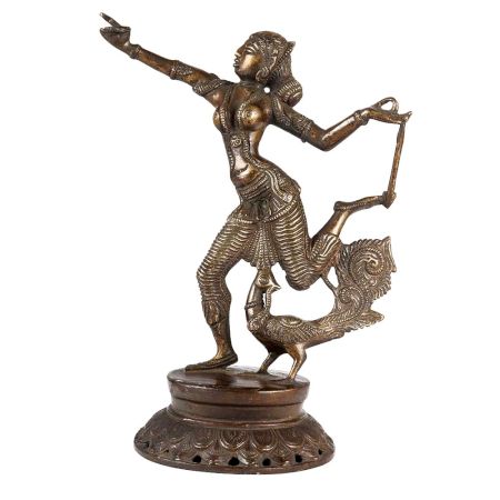 Brass Dancing Deva Statue And Peacock Figurine