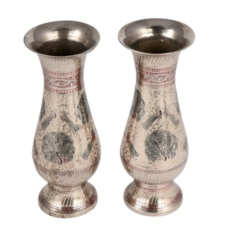 Brass Peacock Decorative Flower Vase In Pair