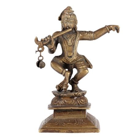 Brass Lord Krishna Bal Gopal  Statue Dancing With Flute