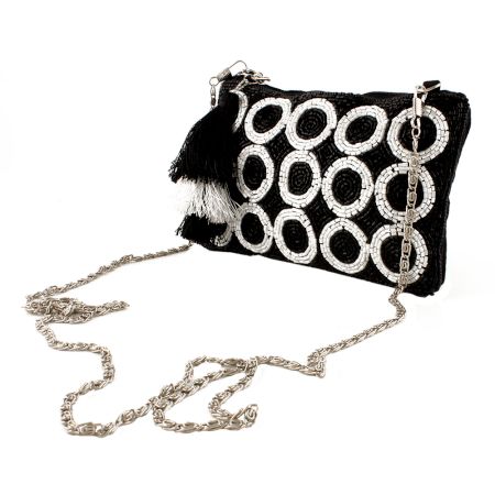 Black Beaded Zip Pouch Circle Design