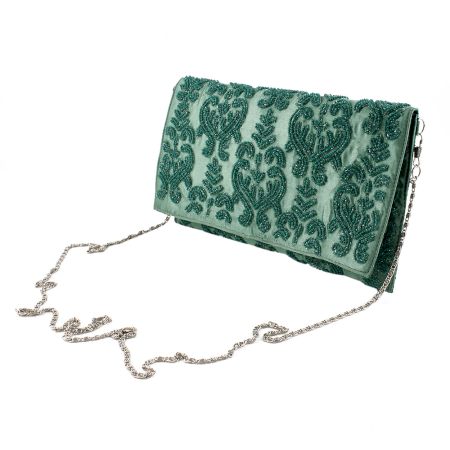 Teal Beaded Zip Pouch Sling Bag