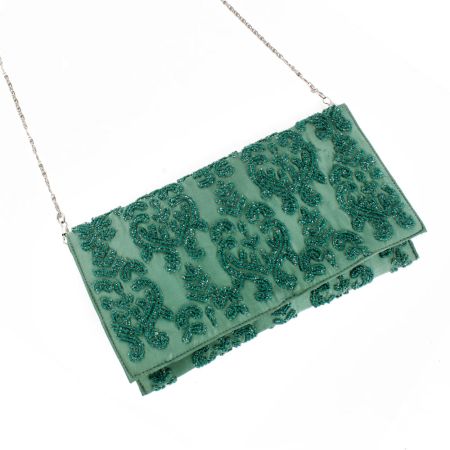 Teal Beaded Zip Pouch Sling Bag