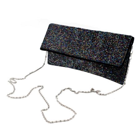 Black And Grey Beaded Envelope Bag
