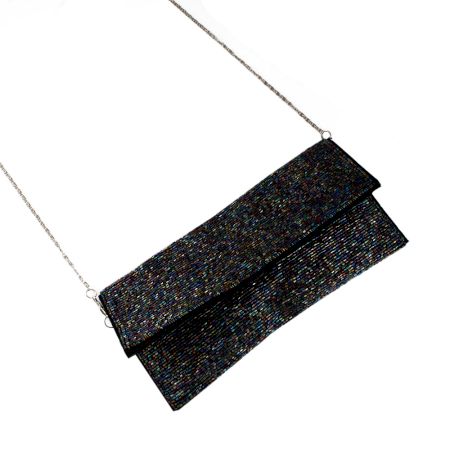 Black And Grey Beaded Envelope Bag