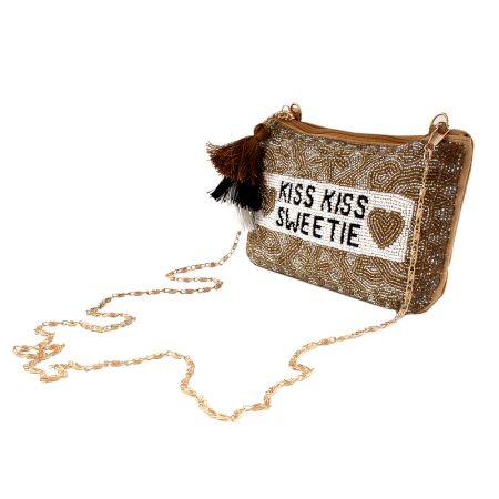 Kiss Kiss Sweetie Golden Beaded Purse Bag