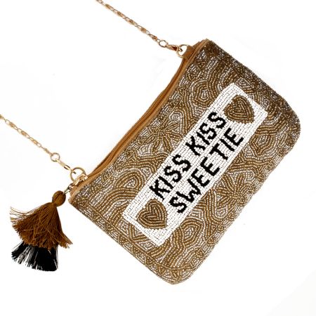 Kiss Kiss Sweetie Golden Beaded Purse Bag