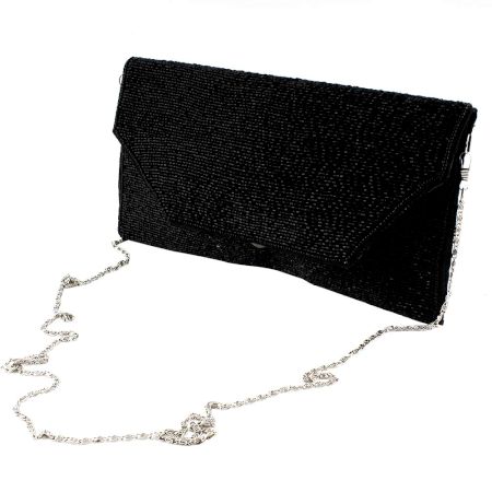 Formal Black Beaded Envelope Party Bag