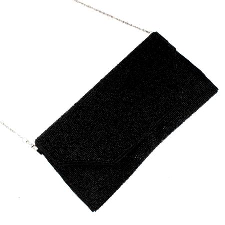 Formal Black Beaded Envelope Party Bag
