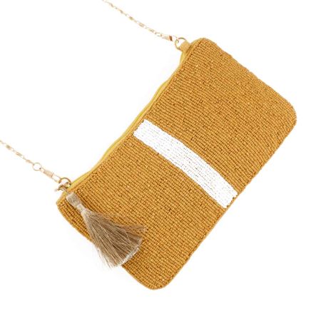 Beige Beaded Evening Purse Handbag