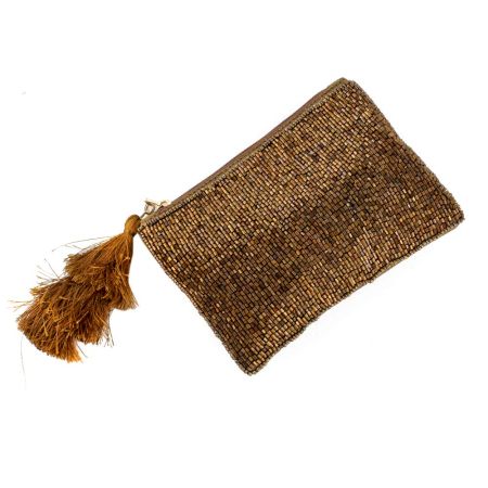 Sparkling Golden Beaded Bag With Tassel