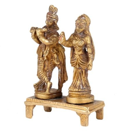 Brass Radha Krishna Statue On Chowki